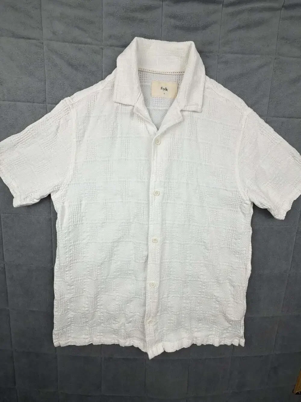 Folk Clothing White Waffle Textured Short Sleeve Camp Collar Shirt